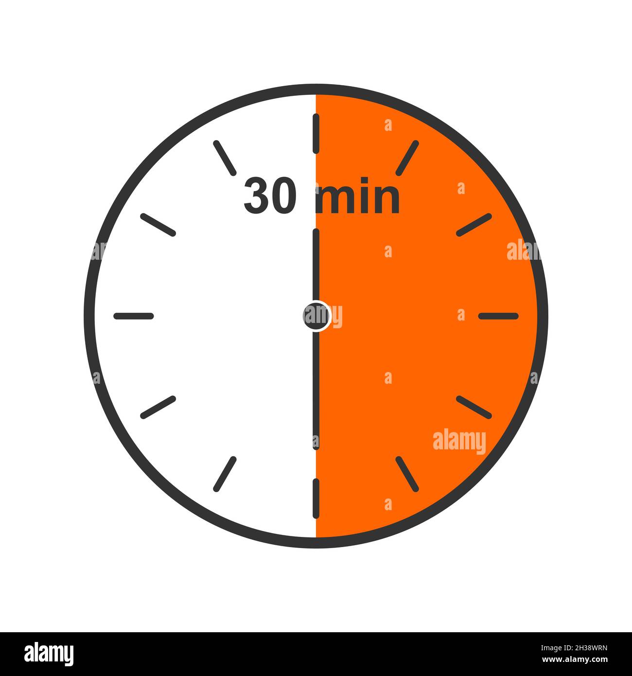 Icône horloge avec intervalle de temps de 30 minutes.Demi-heure.Symbole du  chronomètre ou du compte à rebours.Élément graphique pour la cuisine ou le  sport isolé sur fond blanc.Illustration vectorielle plate Image Vectorielle  Stock -