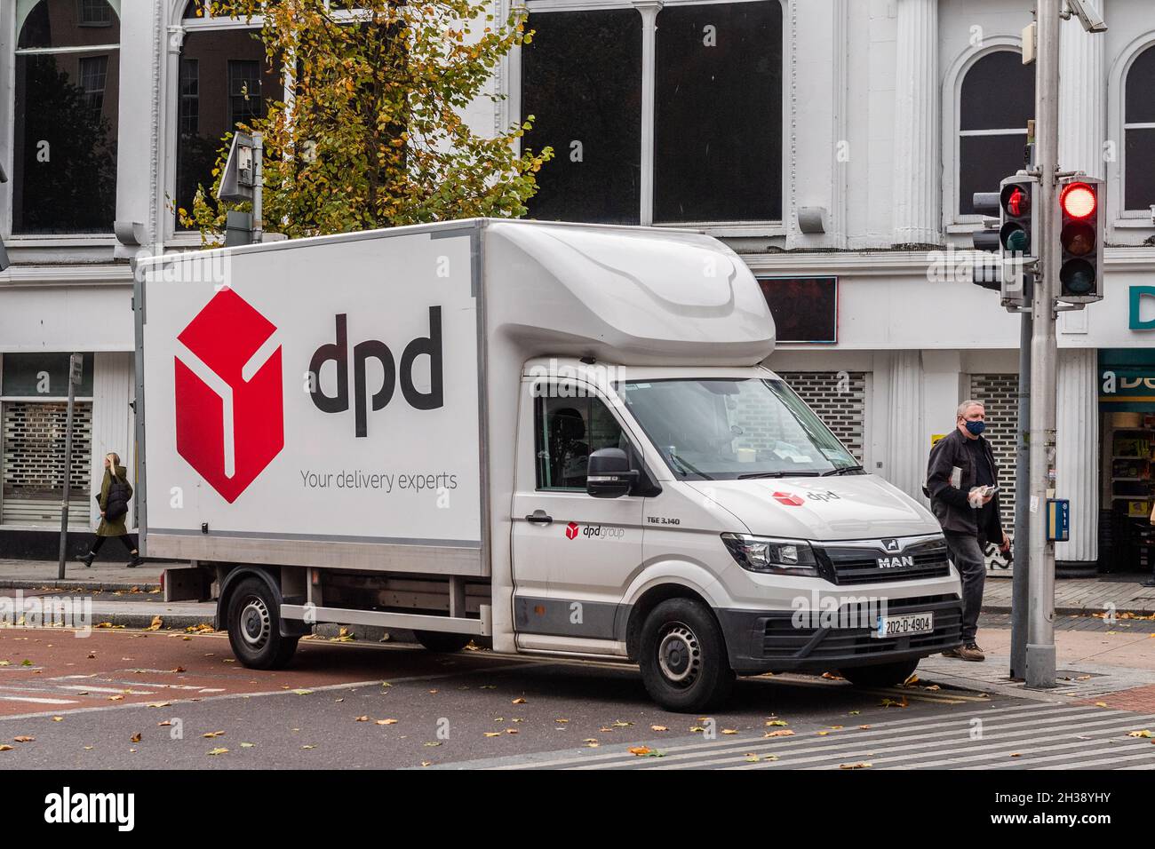 Camionnette de livraison DPD garée dans le centre-ville de Cork, en Irlande. Banque D'Images
