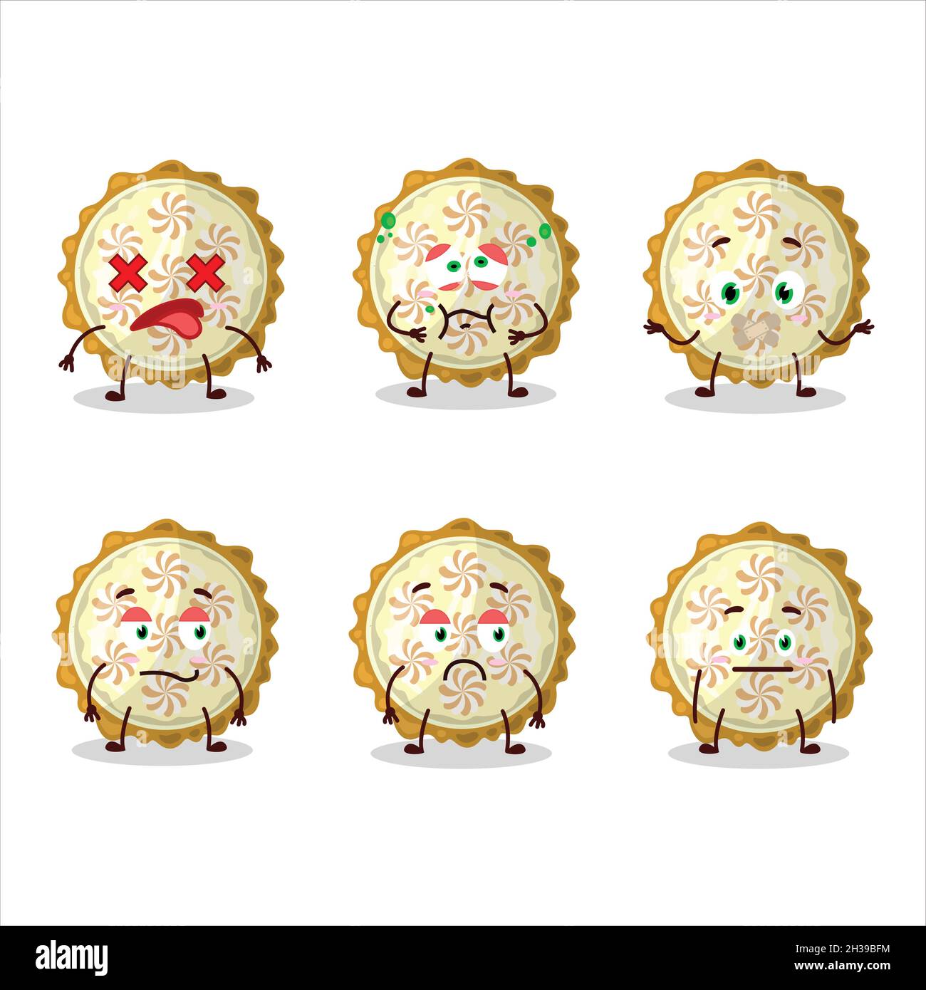 Personnage de dessin animé de tarte à la meringue au citron avec expression de corde.Illustration vectorielle Illustration de Vecteur