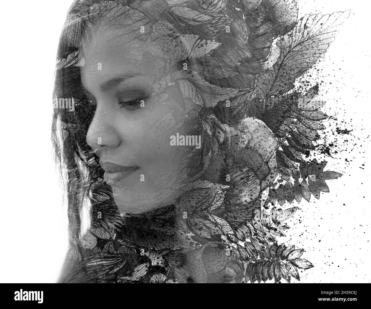 Peinture.La double exposition artistique expressive est le résultat de la combinaison d'une peinture et d'un portrait Banque D'Images