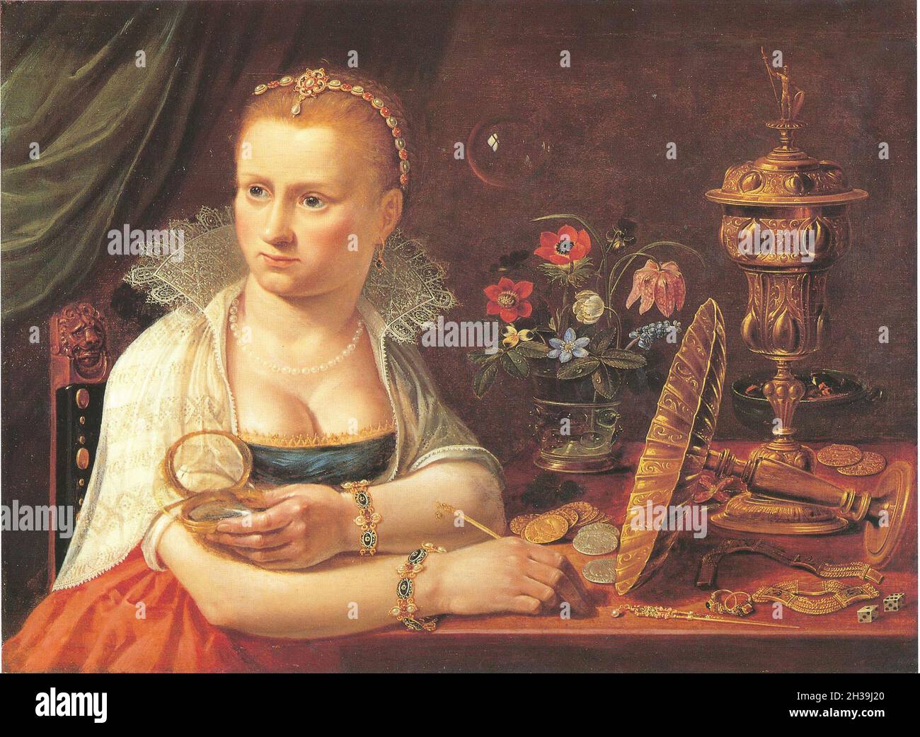 Vanitas peinture par Clara Peeters - la femme dans la peinture est probablement l'artiste - 1618 Banque D'Images