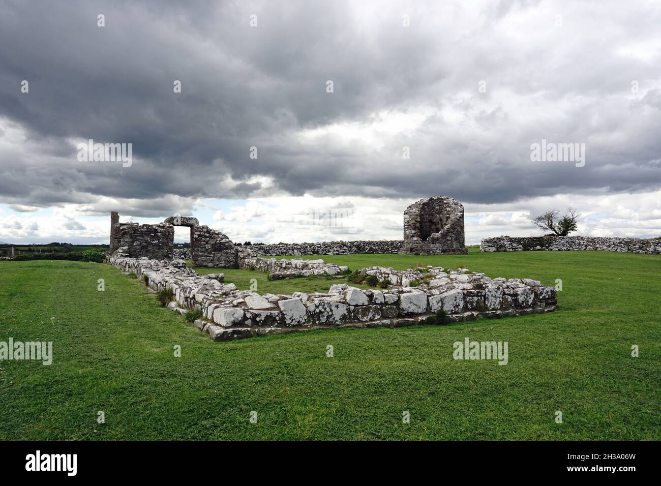 Site monastique de Nendrum.Ruines monastiques pré-normandes à l'île de Mahee, à Strangford Lough, en Irlande du Nord Banque D'Images