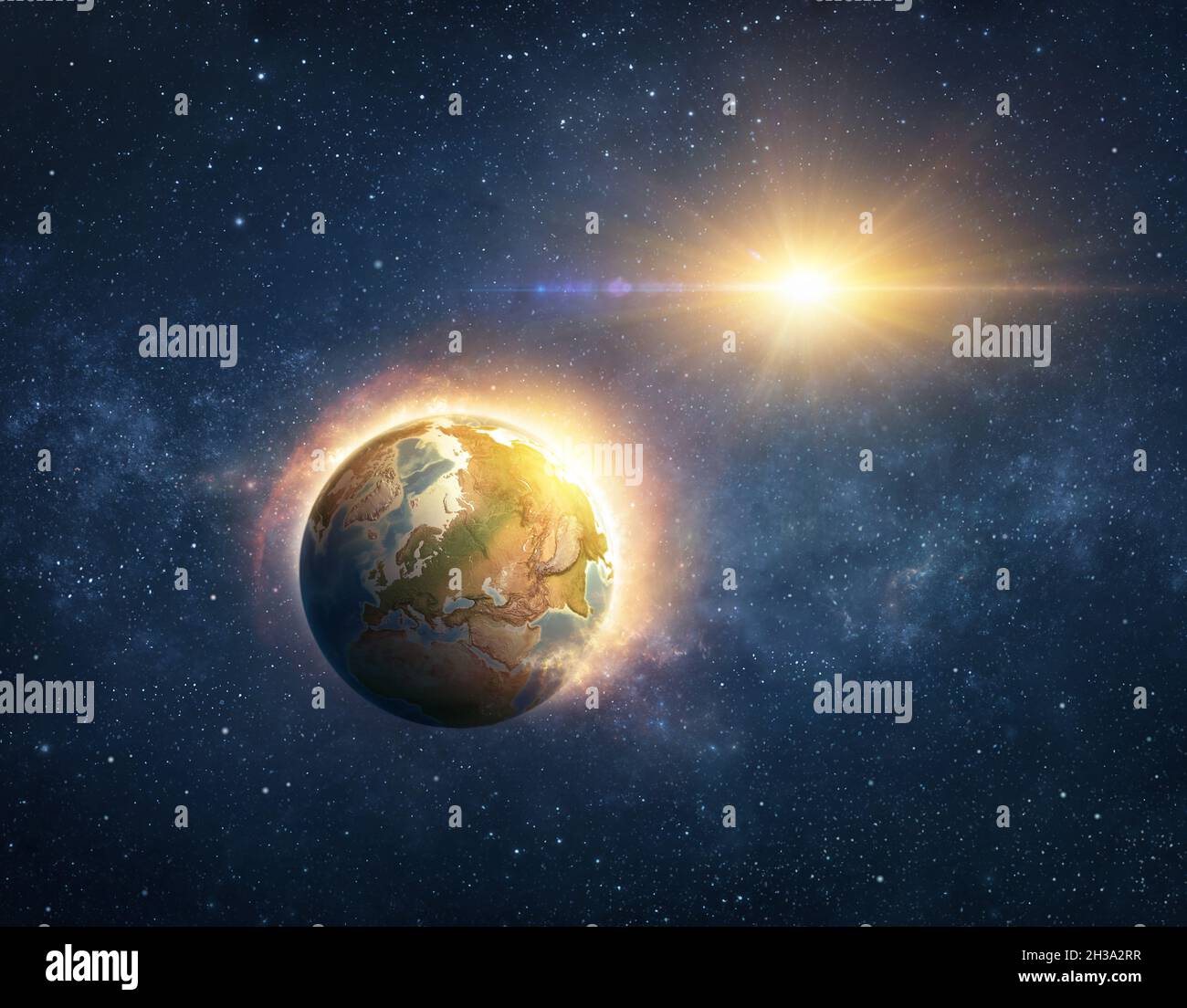 Réchauffement climatique, changement climatique, catastrophe mondiale sur la planète Terre. Illustration 3D - éléments de cette image fournis par la NASA. Banque D'Images