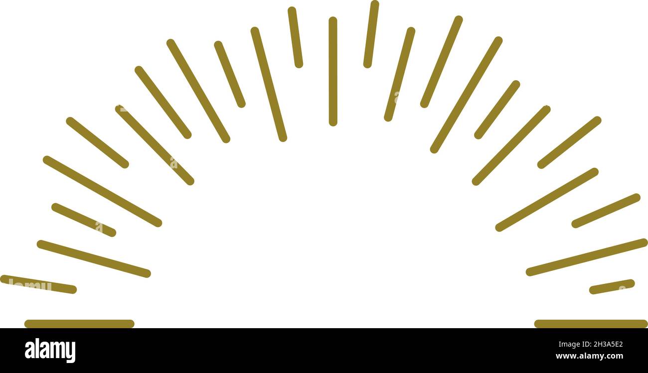 Emblème du lever du soleil.Demi-cercle solaire.Rayons de lumière radiaux Illustration de Vecteur