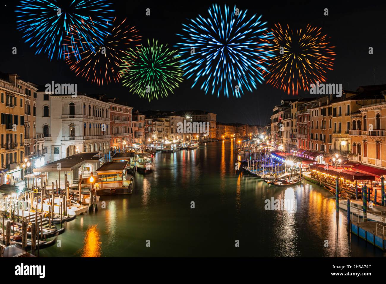 Les feux d'artifice de la Saint-Sylvestre à Venise, en Italie Banque D'Images