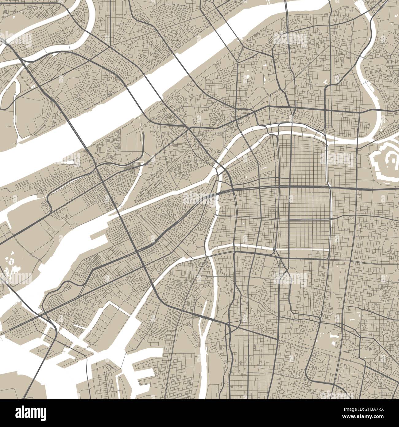 Carte vectorielle de la ville d'Osaka, Japon, État du Japon.Illustration d'une affiche de plan de rue.Art. Carte Osaka Illustration de Vecteur