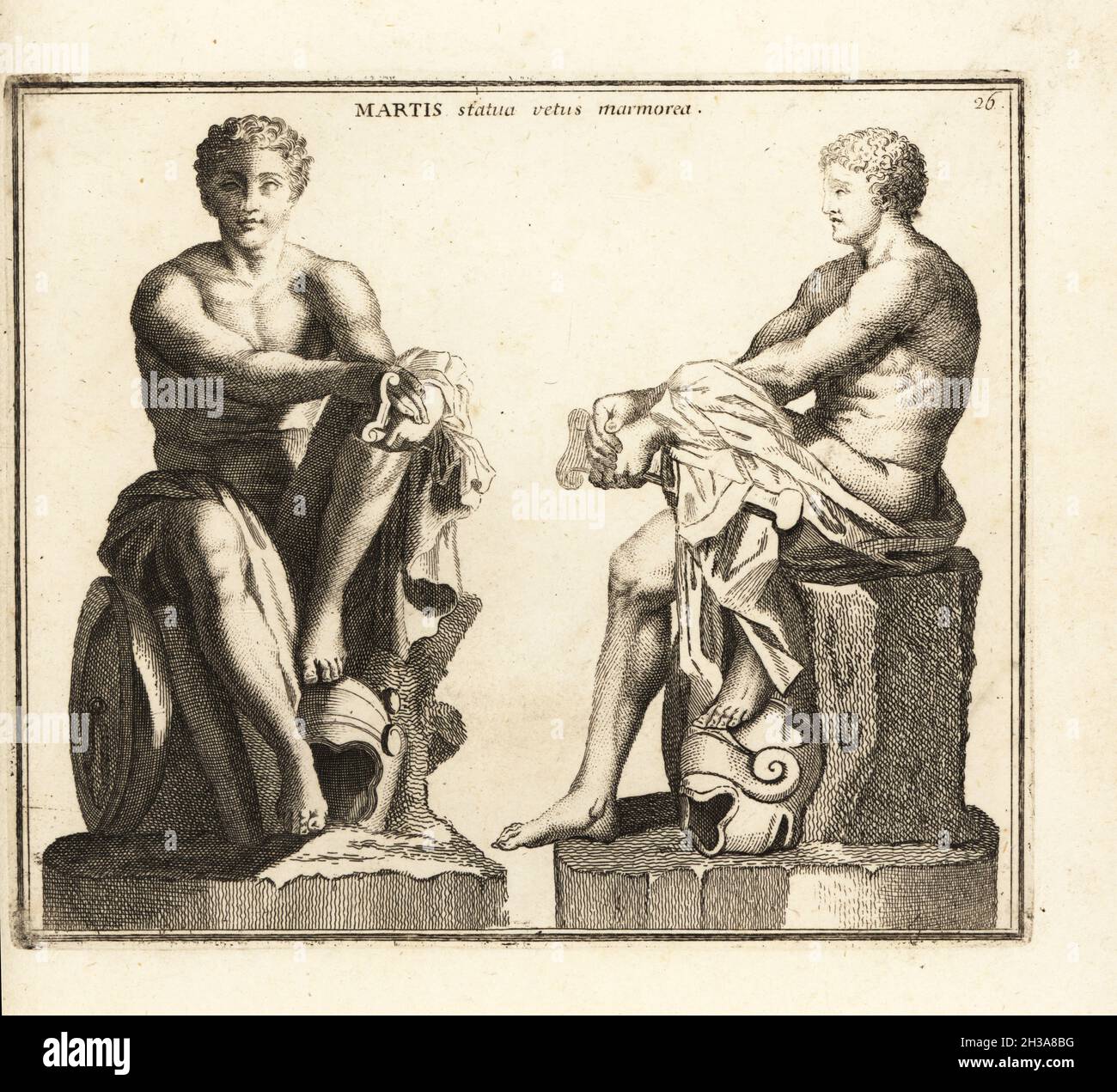 Statue d'Ares/Mars, dieu de la guerre, par Scopas, assis avec une épée et  un casque, Eros/Cupid à ses pieds.Une copie romaine d'un original grec du  4e siècle.Maintenant dans le musée national romain
