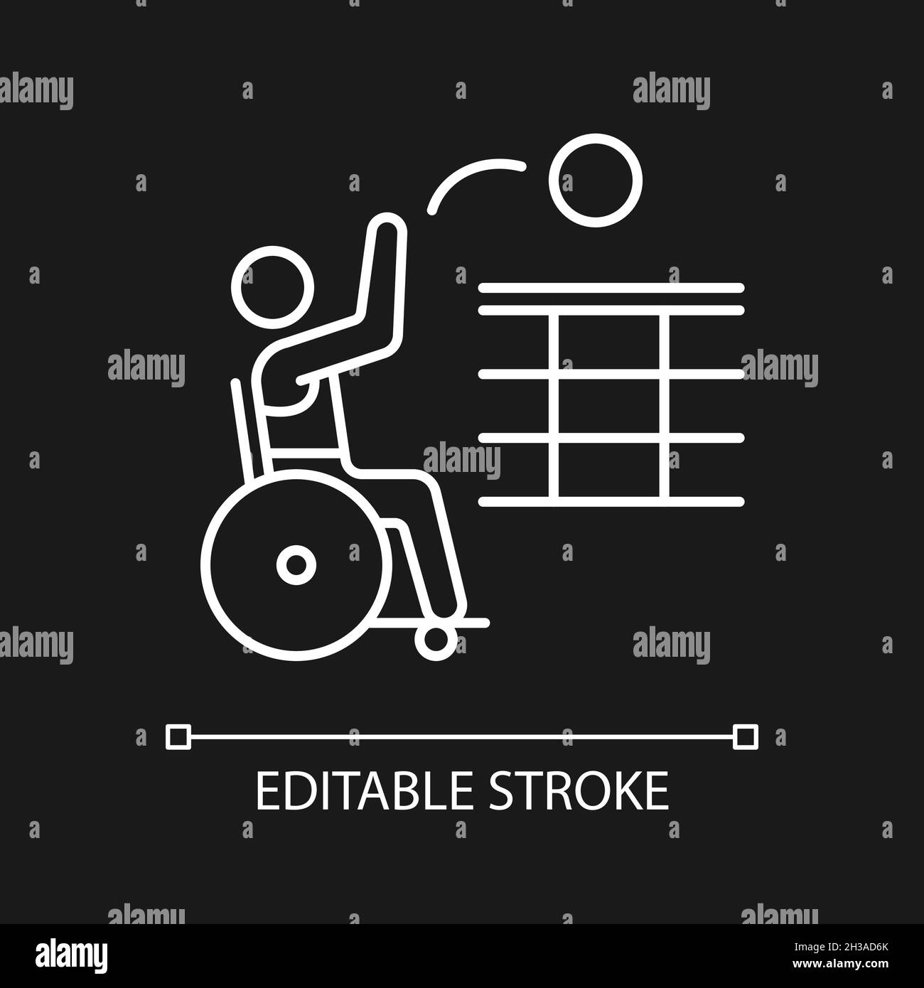Icône linéaire blanche de volleyball en fauteuil roulant pour thème sombre Illustration de Vecteur
