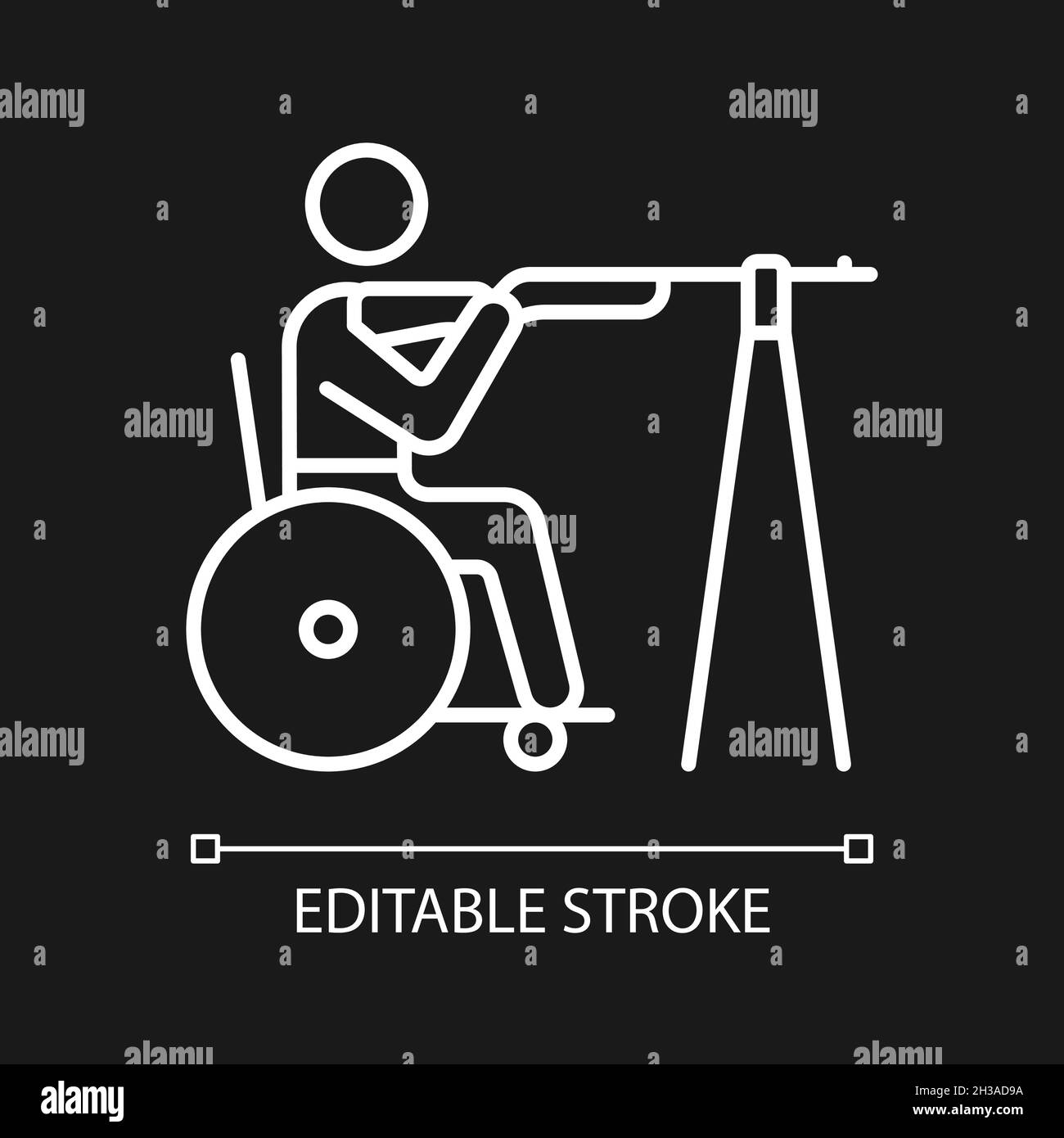 Icône linéaire blanche de prise de vue en fauteuil roulant pour thème sombre Illustration de Vecteur