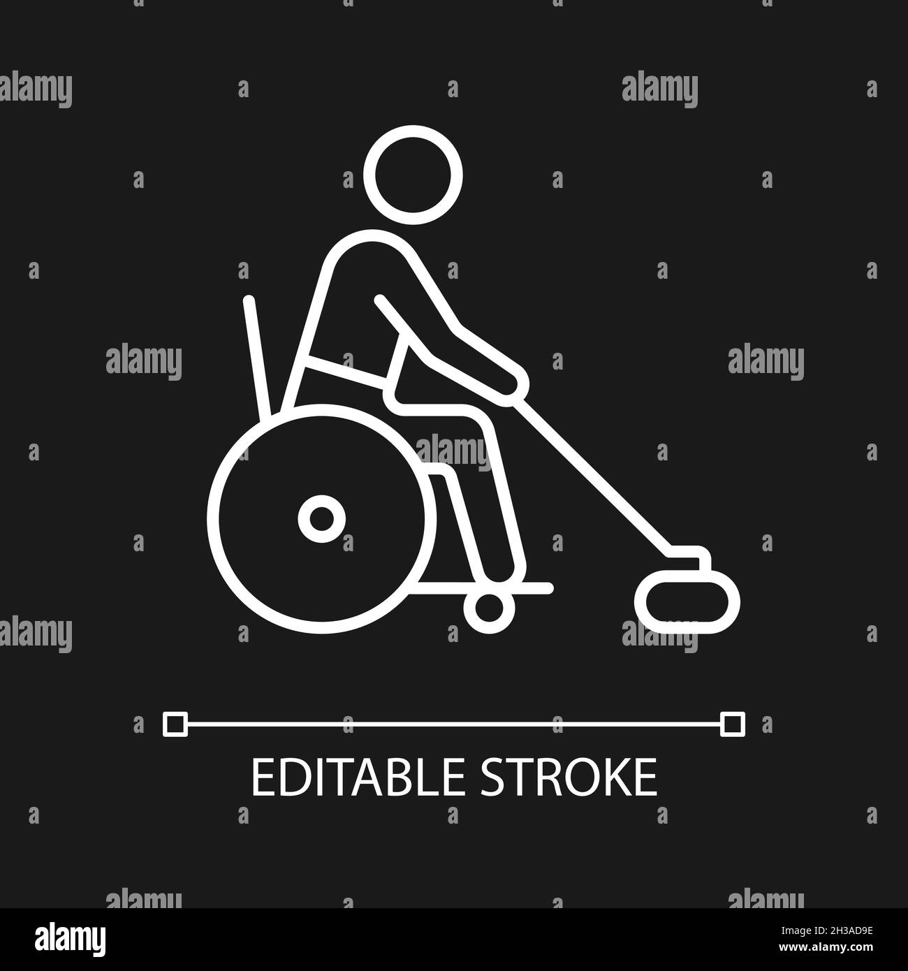 Fauteuil roulant curling blanc icône linéaire pour thème sombre Illustration de Vecteur