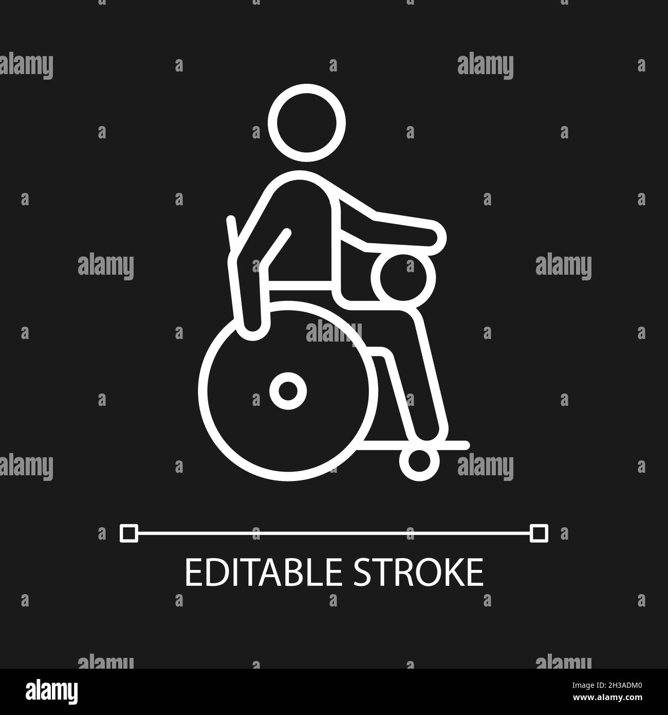 Icône linéaire blanche de rugby en fauteuil roulant pour thème sombre Illustration de Vecteur