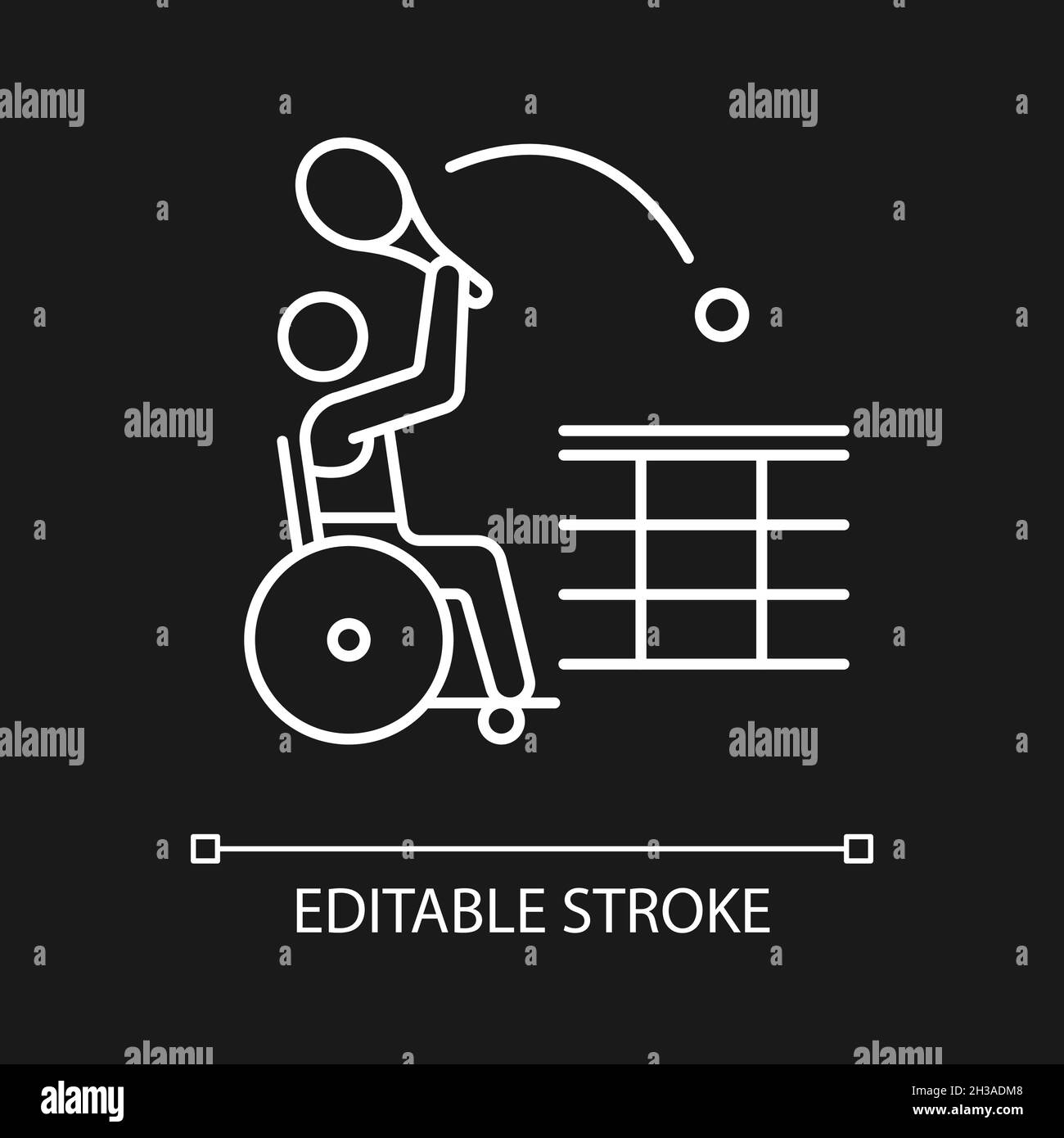 Tennis en fauteuil roulant, icône linéaire blanche pour thème sombre Illustration de Vecteur