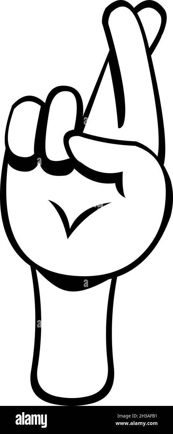 Illustration vectorielle d'une main croisant les doigts, en noir et blanc Illustration de Vecteur