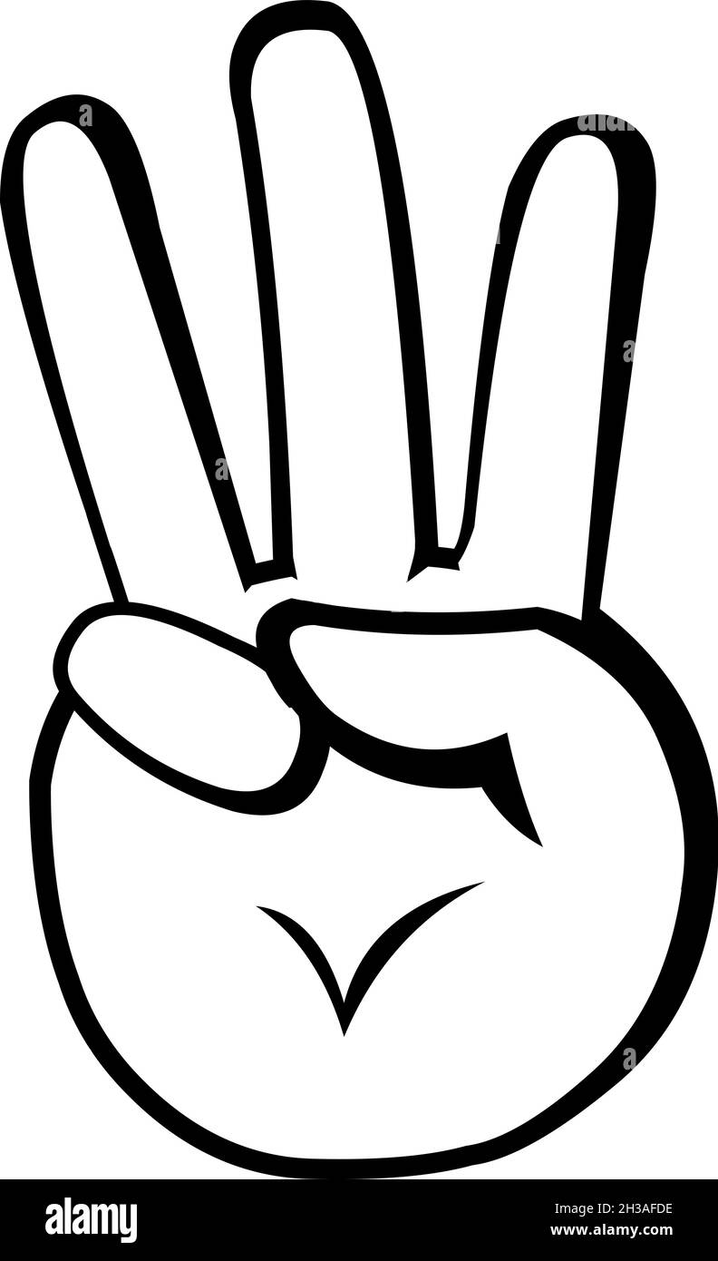 Illustration vectorielle d'une main comptant à trois ou montrant 3 doigts, dessinée en noir et blanc Illustration de Vecteur