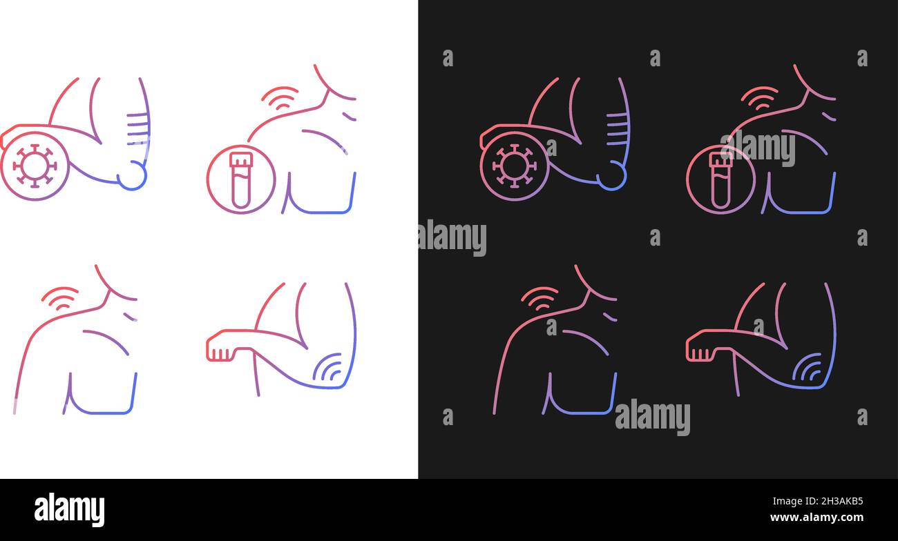 Icônes de gradient de douleur d'épaule et de coude définies pour les modes sombre et clair Illustration de Vecteur