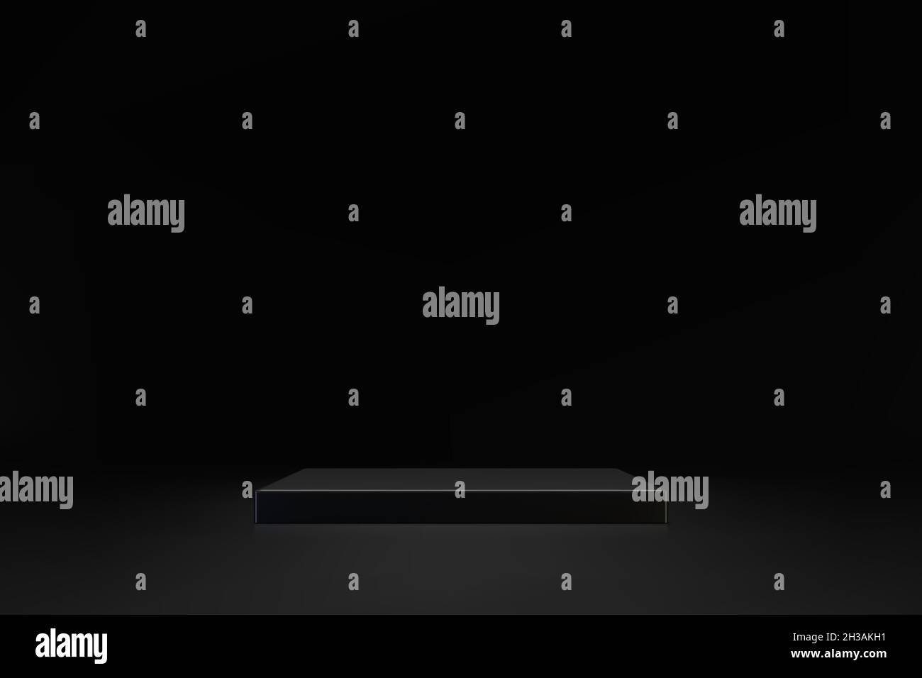 Podium cube noir 3D sur fond sombre.Étape vide pour la présentation du produit.Plate-forme vectorielle réaliste avec espace libre.Design minimaliste. Illustration de Vecteur