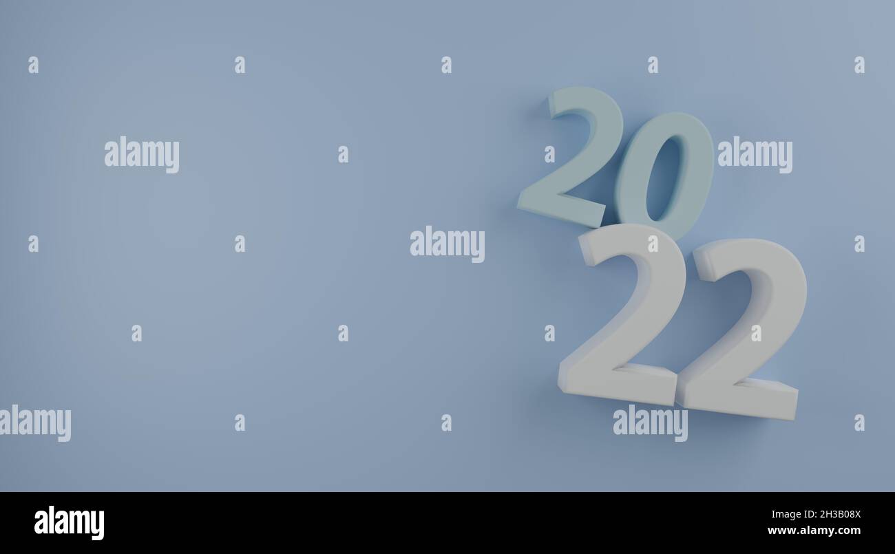 Bonne année 2022.Les numéros d'illustration 3D isolés blanc fond de couleur concept pour confetti les vacances de Noël.Plan d'action et défi Banque D'Images