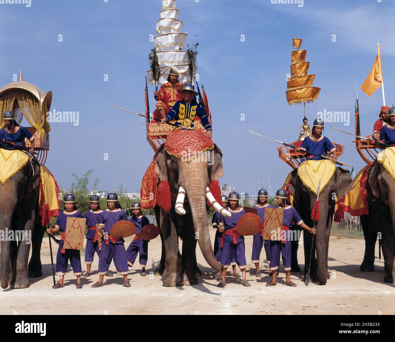 Thaïlande. Nakhon Pathom. Spectacle à thème Samphran Elephant Ground. Banque D'Images