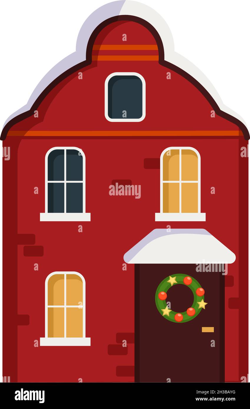 Maison d'hiver lumineuse et décorative dans la neige.Joyeux Noël et nouvel an.Hiver et vacances Illustration de Vecteur
