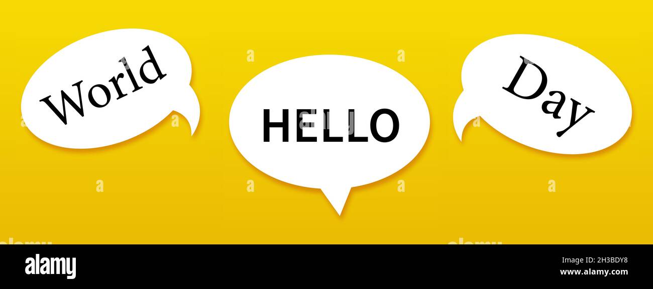 Journée mondiale Bonjour, 21 novembre.Bannière avec bulles avec mot World, Bonjour, Day.Modèle pour arrière-plan, bannière, carte, affiche.Illustration vectorielle isol Illustration de Vecteur