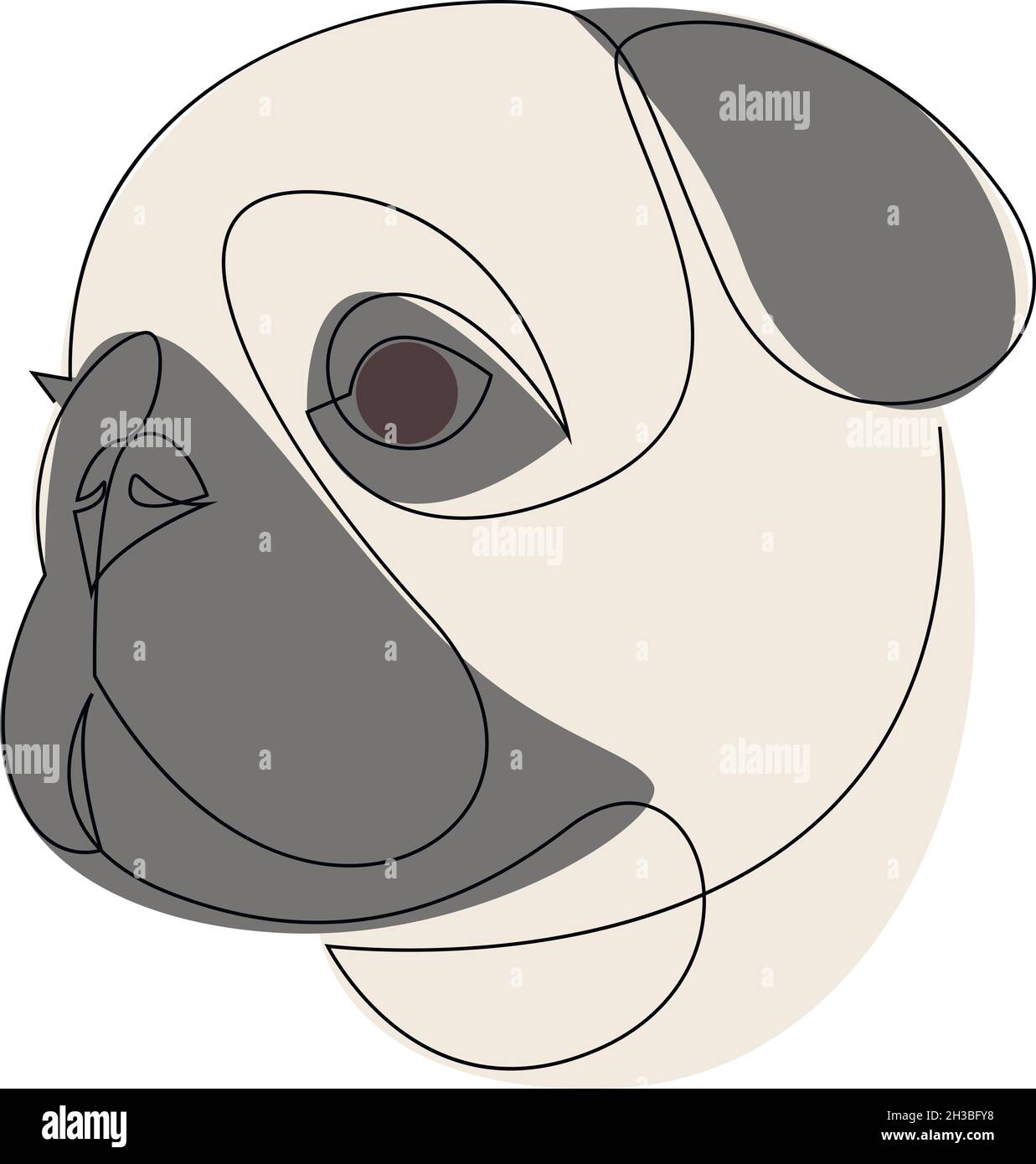 Une ligne de dessin unique continue art doodle animal, animal, chien, chien pug, chien.Illustration plate isolée dessiner à la main un contour sur fond blanc Illustration de Vecteur