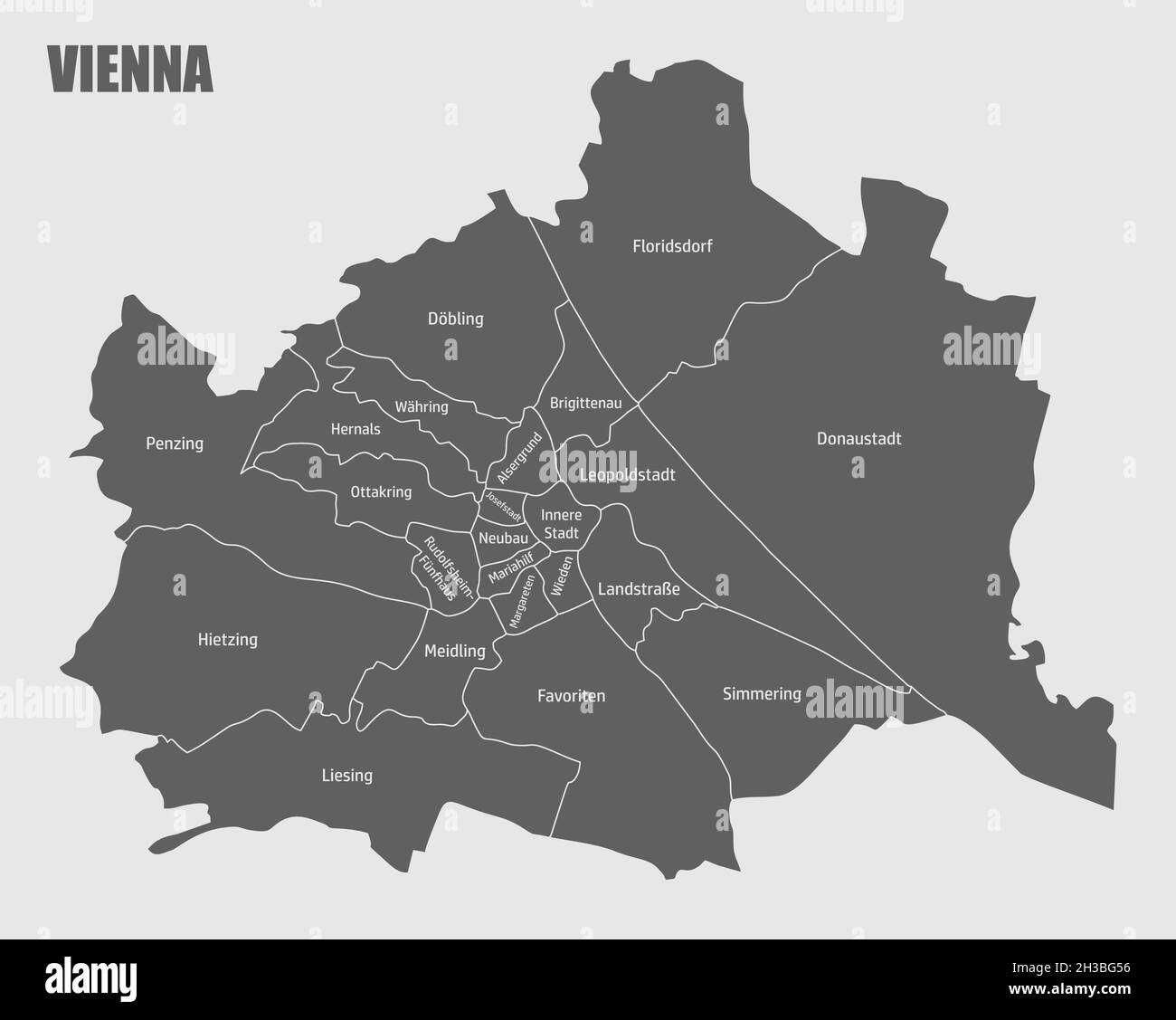 La carte administrative de la ville de Vienne avec des étiquettes, Autriche Illustration de Vecteur