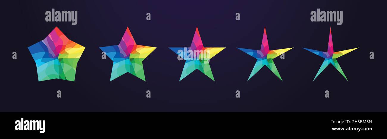 Ensemble de logotypes stars.Modèle de conception graphique abstrait isolé.Ensemble de décorations colorées.Célébration de la publicité décorative félicitant taché- Illustration de Vecteur