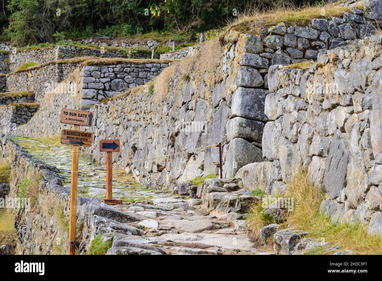 Routes pavées à Machu Picchu, Cuzco, Pérou. Banque D'Images