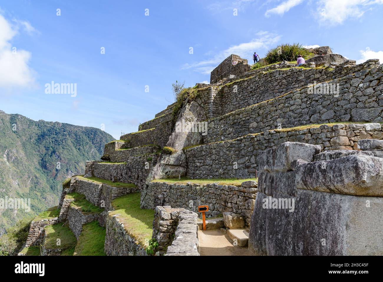 Terrasses et murs en pierre à Machu Picchu, Cuzco, Pérou. Banque D'Images Terrasses et murs en pierre à Machu Picchu, Cuzco, Pérou. Banque D'Images