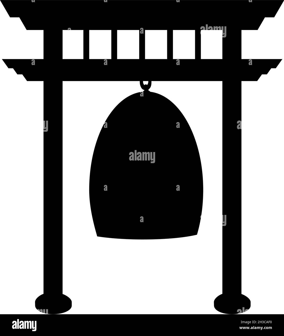 Pagode Silhouette Temple avec cloche à l'intérieur. Illustration de Vecteur