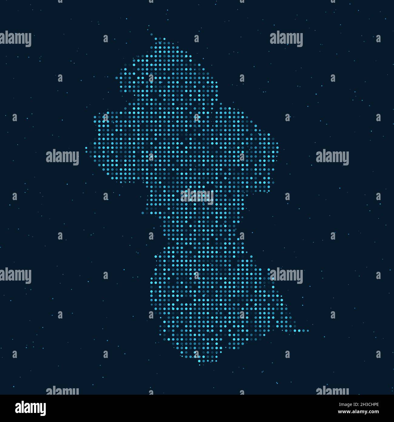 Abstrait pointillé Halftone avec effet étoilé sur fond bleu foncé avec carte de la Guyane.Technologie numérique en pointillés sphère et structure. Vecteur Illustration de Vecteur