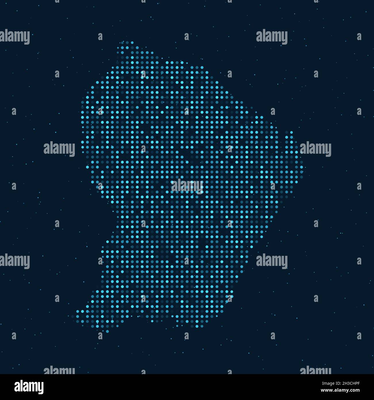 Abstrait pointillé demi-ton avec effet étoilé sur fond bleu foncé avec carte de Guyane française.La technologie numérique en pointillés conçoit la sphère et la structure. Illustration de Vecteur