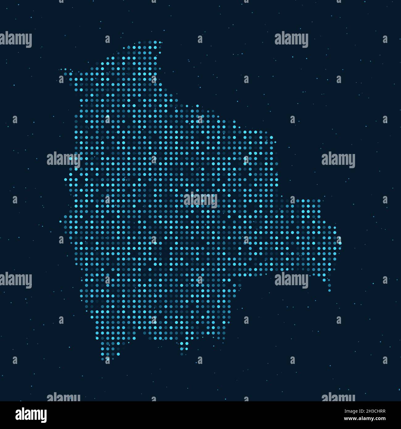 Résumé Halftone à pointillés avec effet étoilé sur fond bleu foncé avec carte de Bolivie.Technologie numérique en pointillés sphère et structure. Vecteur Illustration de Vecteur