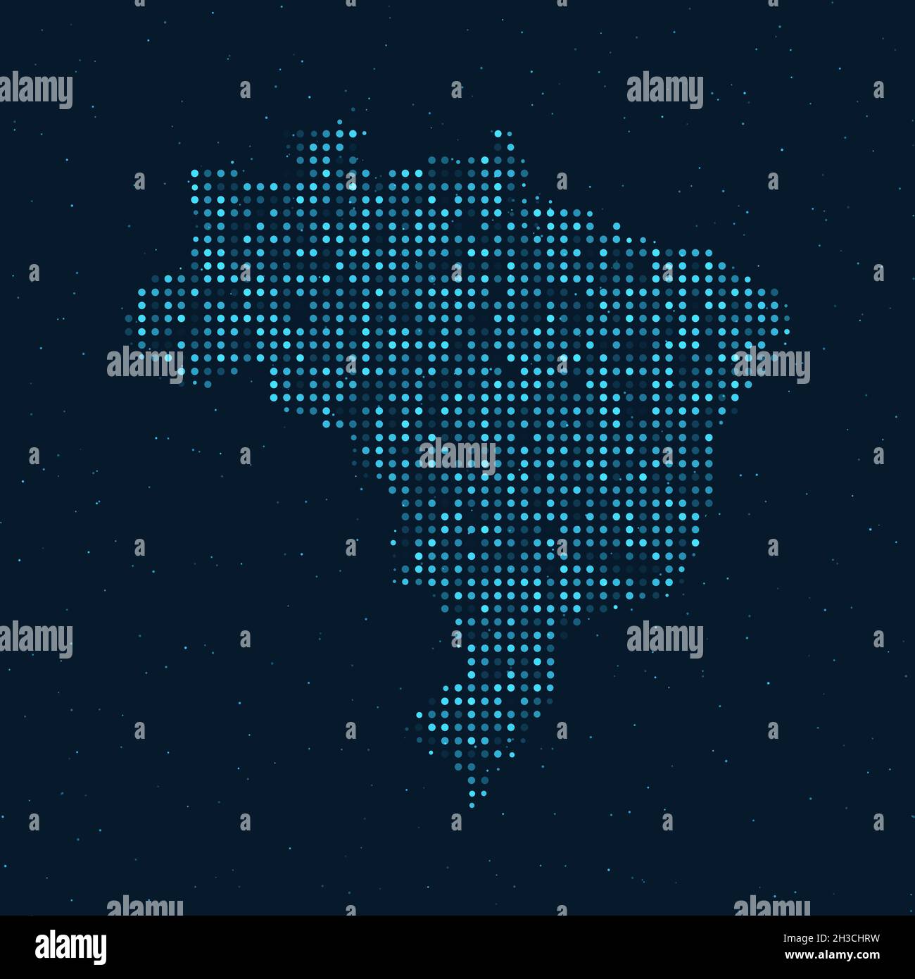 Abstrait pointillé demi-ton avec effet étoilé sur fond bleu foncé avec carte du Brésil.Technologie numérique en pointillés sphère et structure. Vecteur Illustration de Vecteur