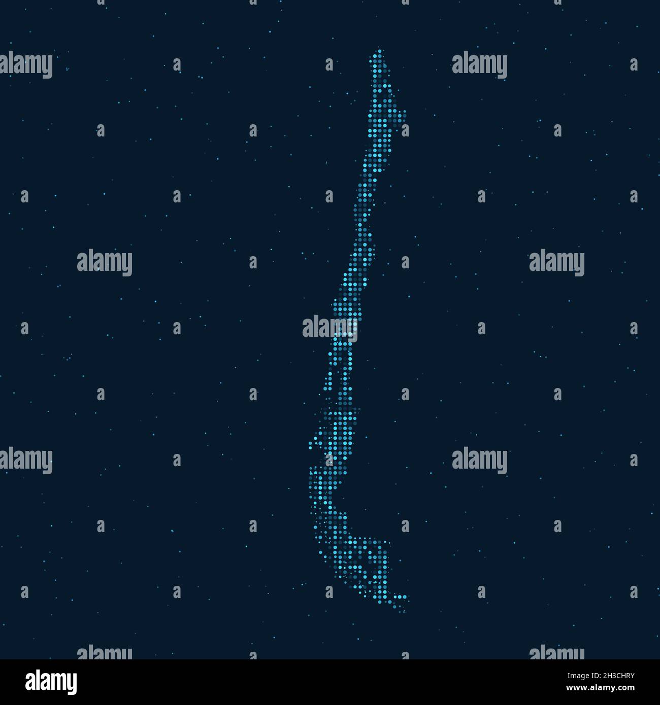 Abstrait pointillé demi-ton avec effet étoilé sur fond bleu foncé avec carte du Chili.Sphère et structure de la technologie numérique en pointillés. Vecteur i Illustration de Vecteur