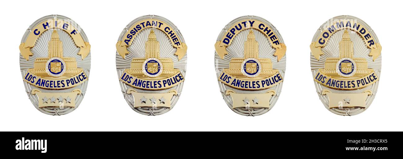 Les badges isolés du service de police de Los Angeles se classent parmi les quatre premiers Banque D'Images
