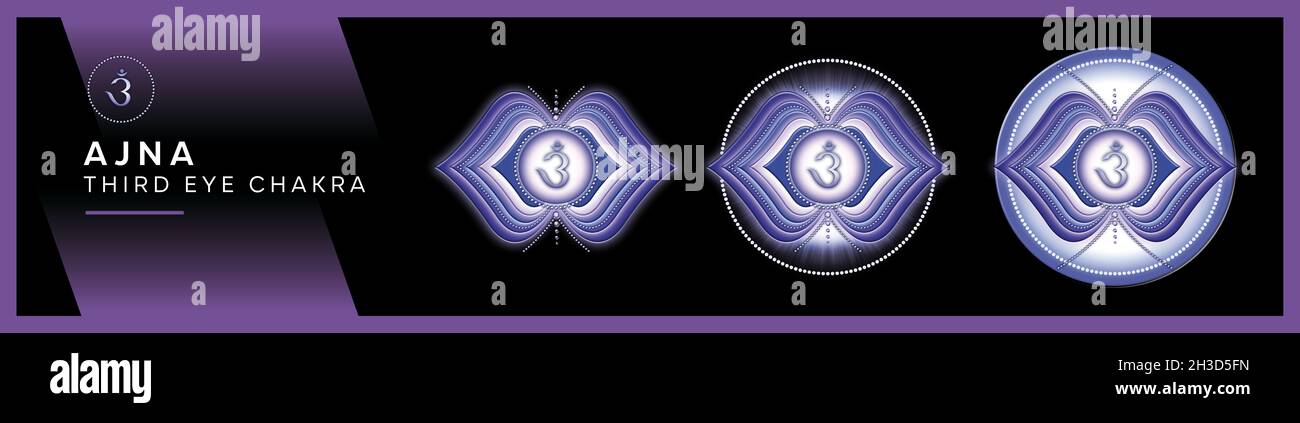 Chakra Symbols, Third Eye Chakra - AJNA - intuition, lucidité, méditation, confiance - 'I SEE' Banque D'Images
