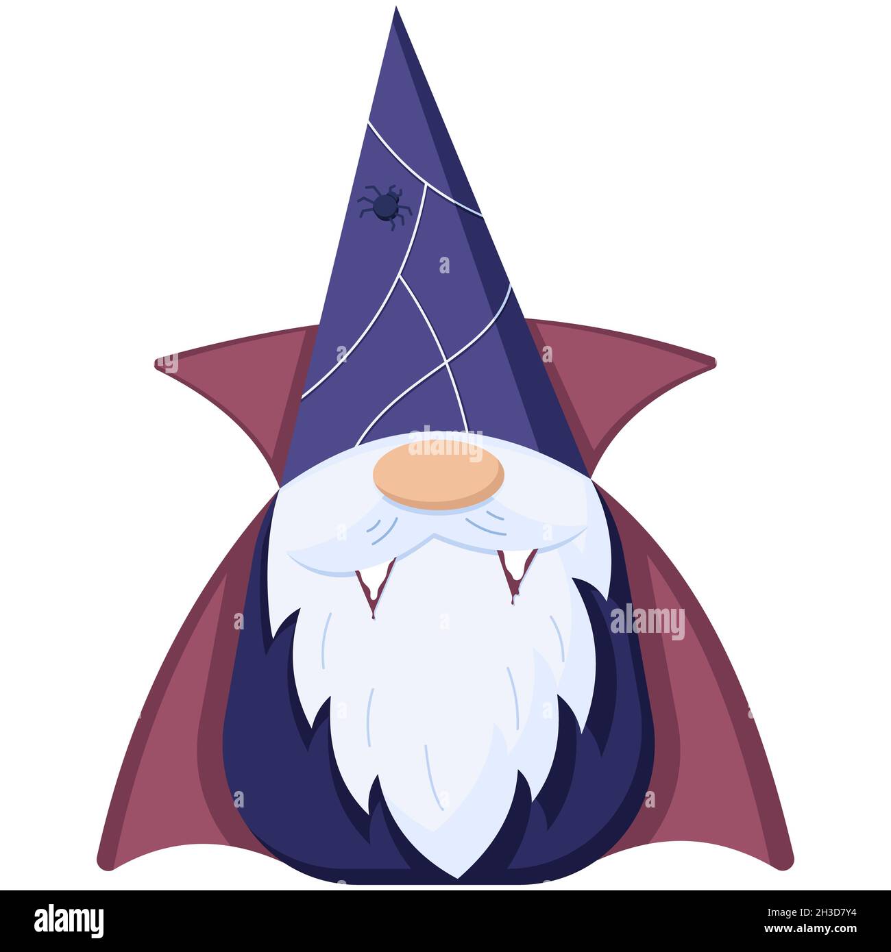 Petit vampire gnome dans un style plat, nain caractère avec des dents de sang isolées sur un fond blanc. Illustration de Vecteur