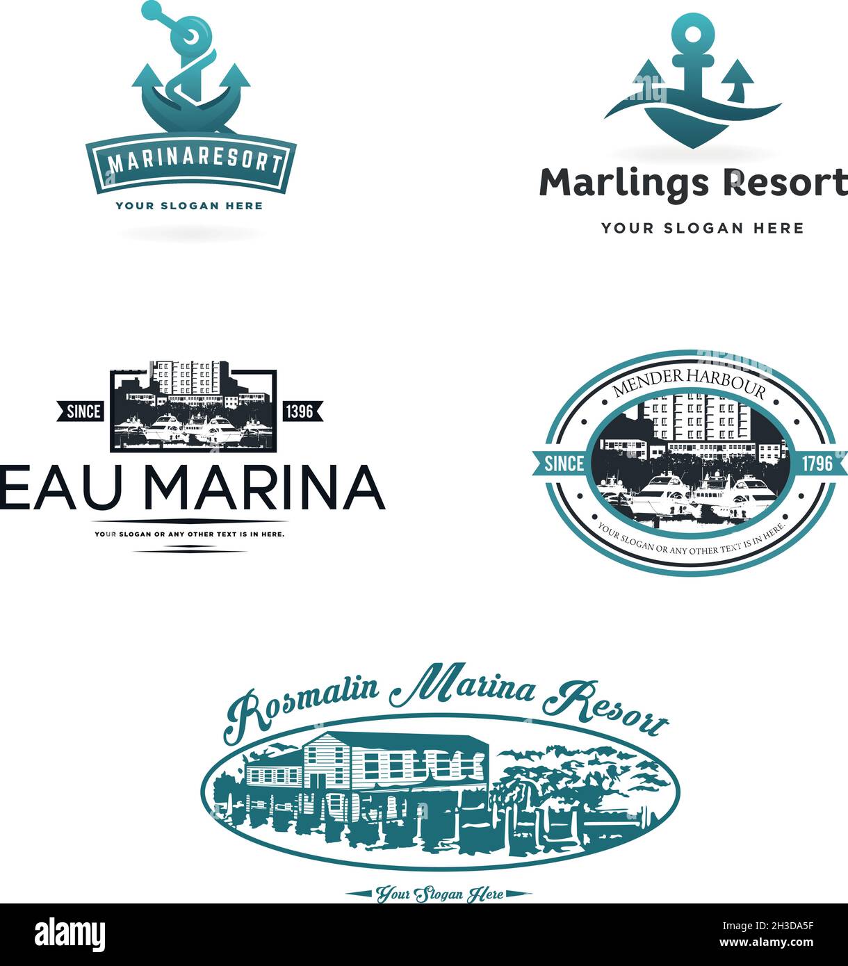 Design du logo de l'agence de voyages marine Yacht Harbor Resort Illustration de Vecteur