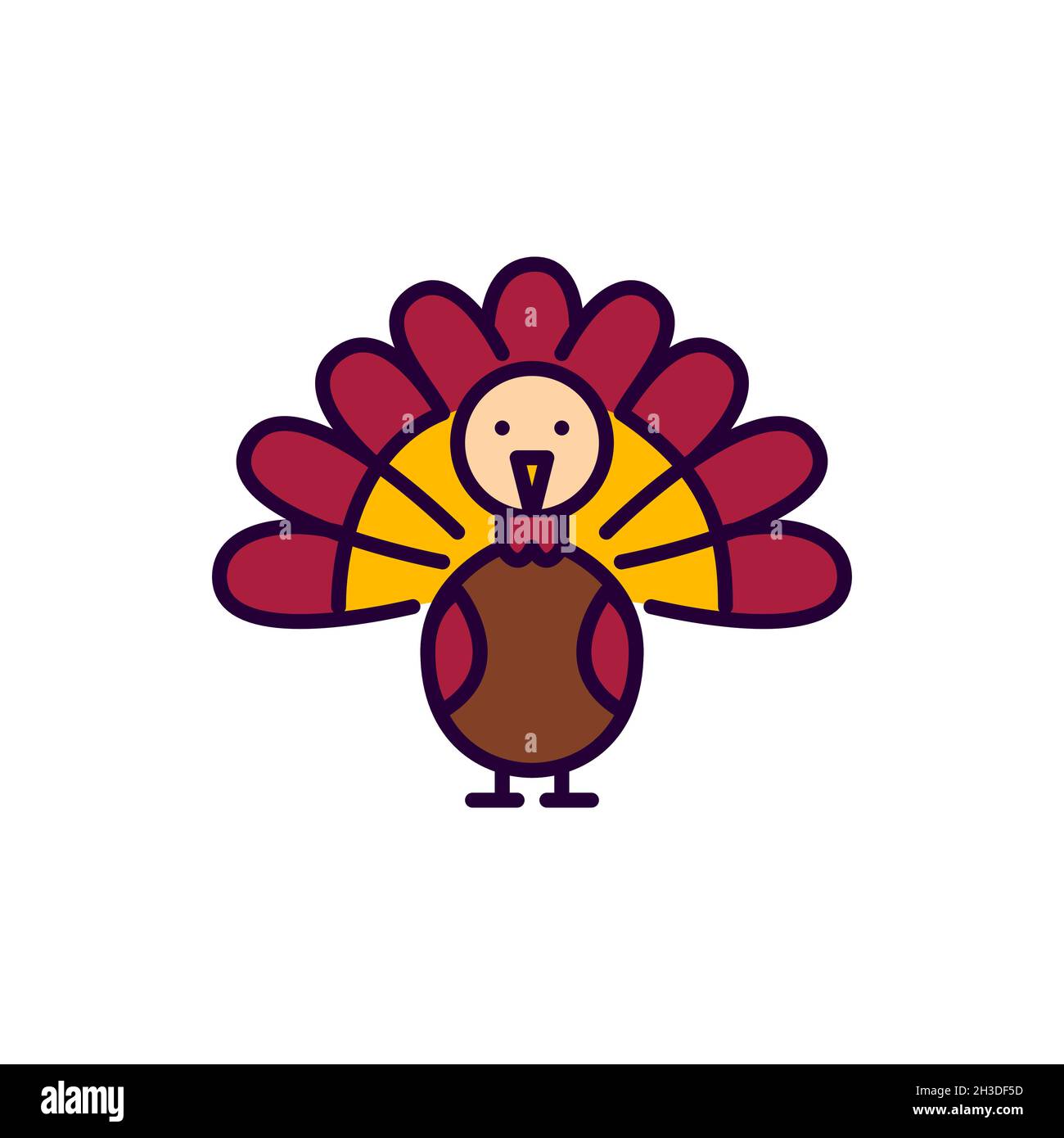 Style de dessin animé dinde Thanksgiving.Animal mascotte de vacances.Pixel Perfect, icône colorée de contour modifiable Illustration de Vecteur