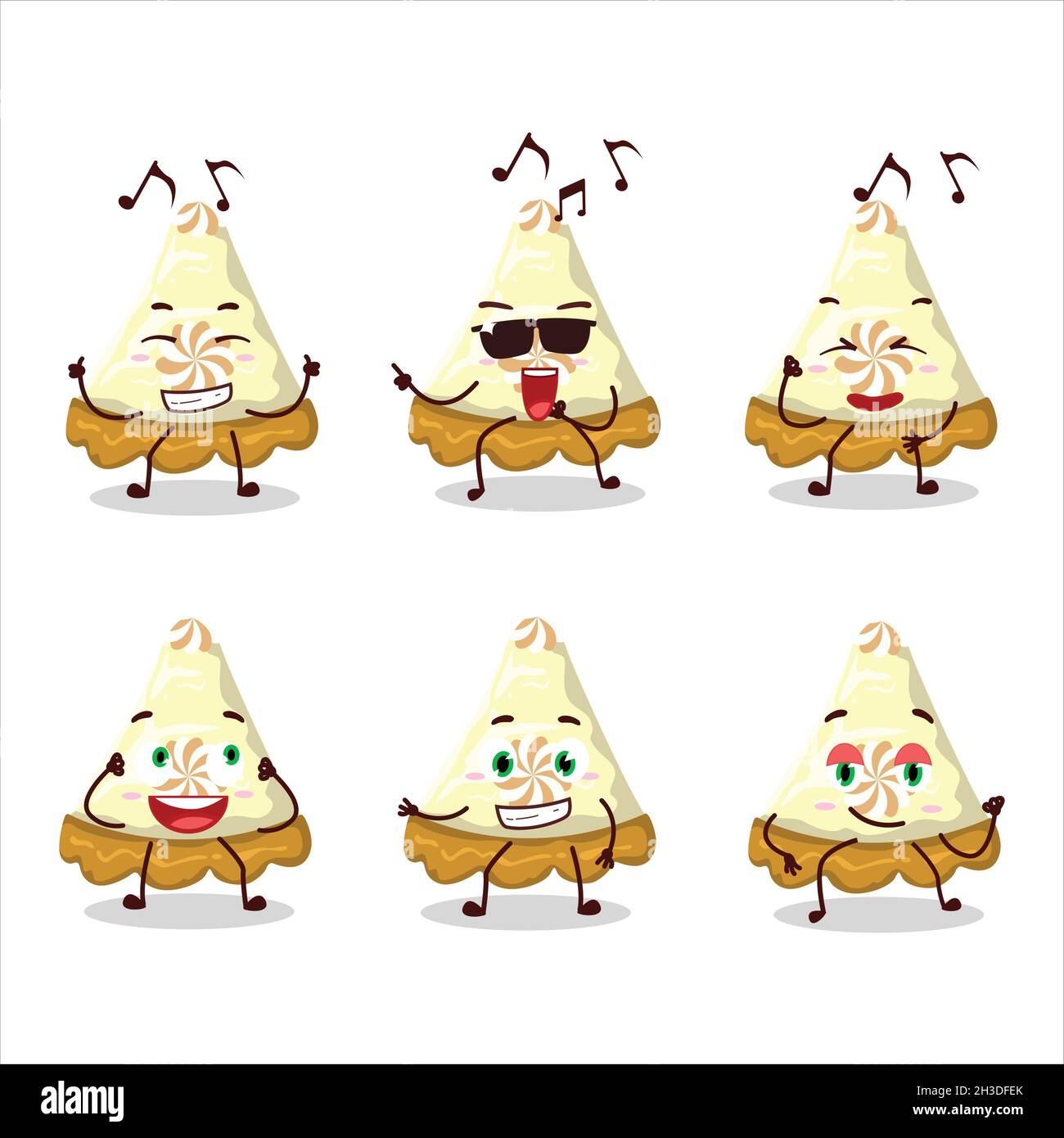 Une image d'une tranche de citron meringue, danseur de tarte, personnage de dessin animé appréciant la musique.Illustration vectorielle Illustration de Vecteur