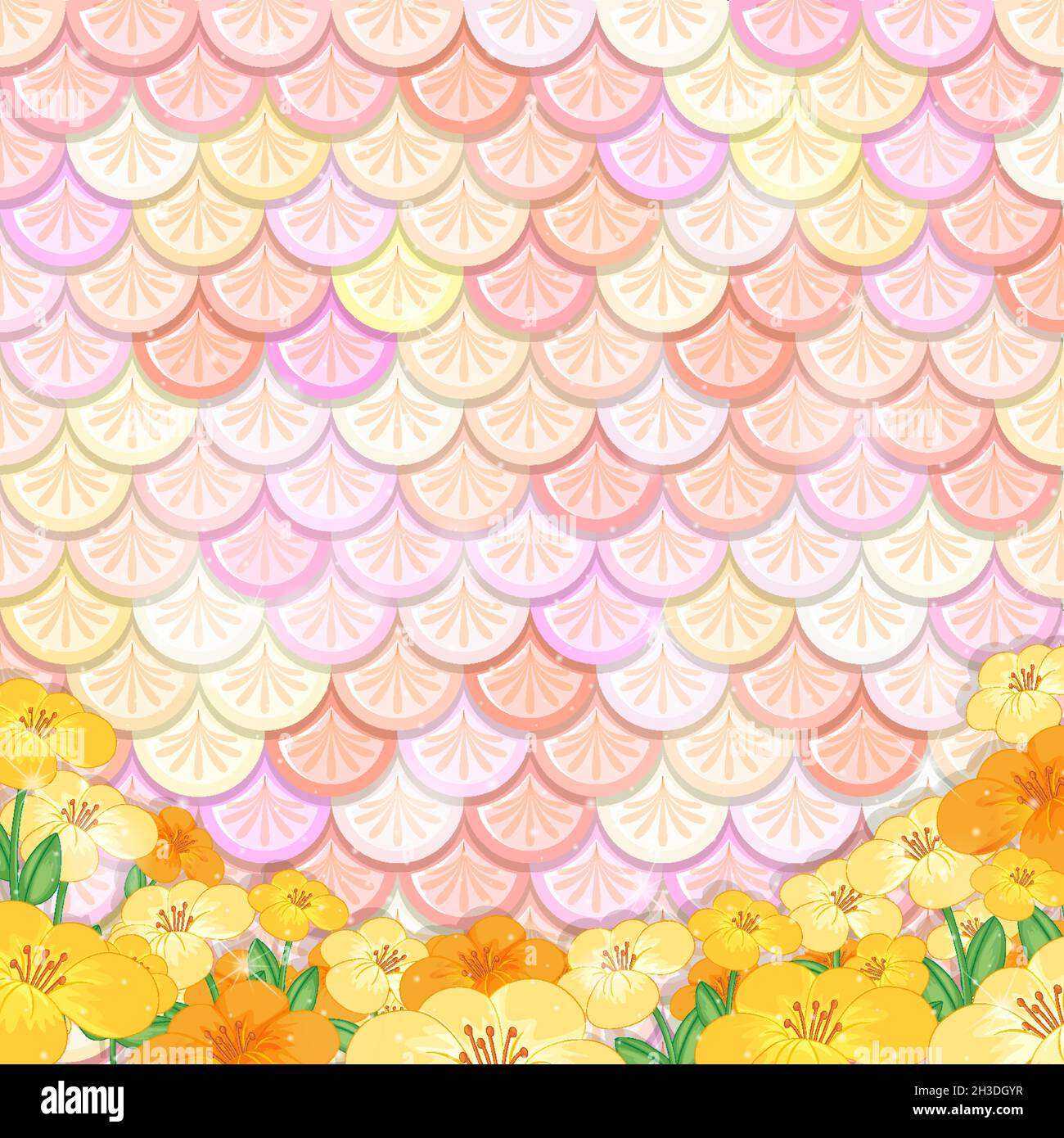 Motif pastel à l'échelle de la sirène avec illustration de nombreuses fleurs Illustration de Vecteur