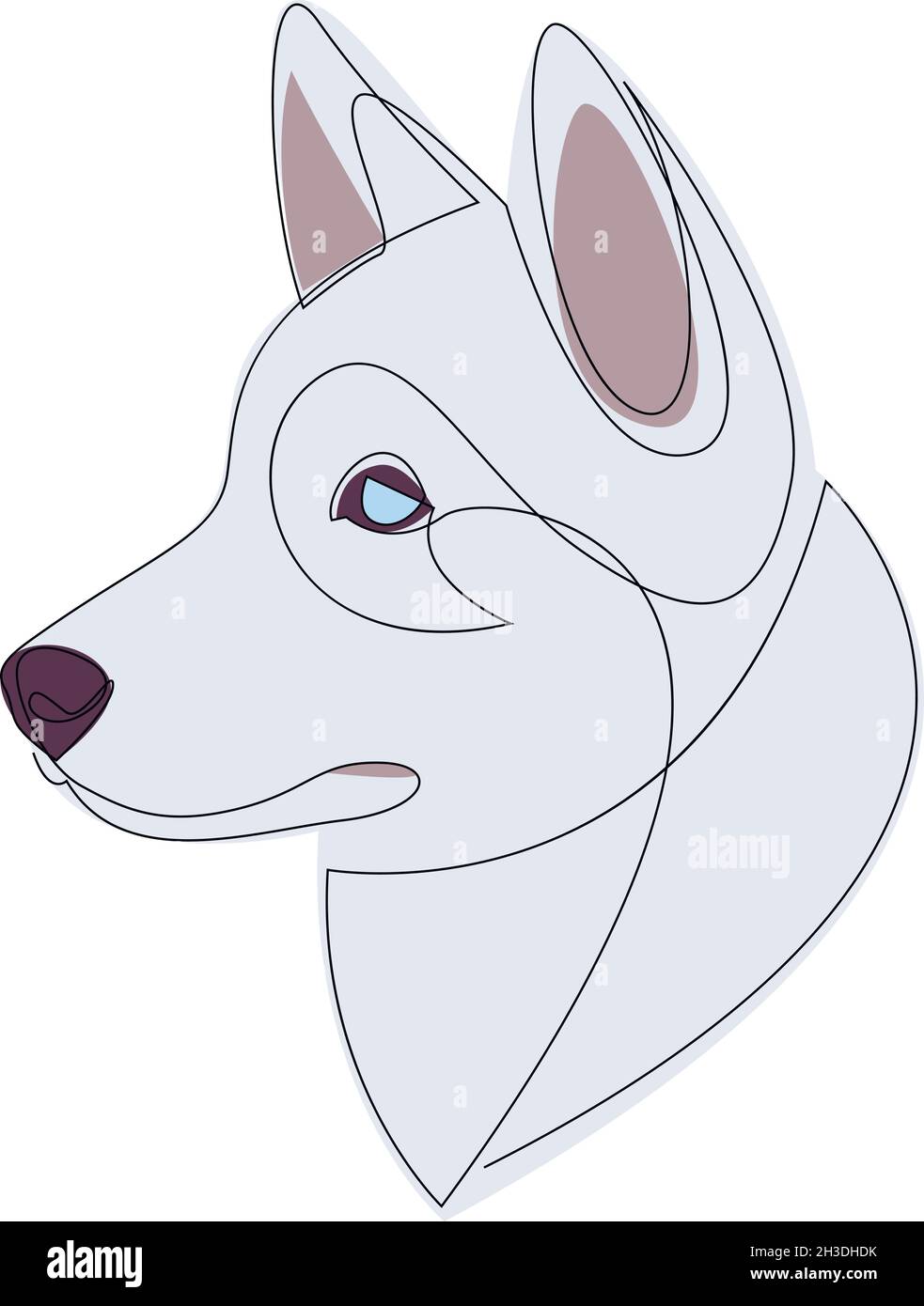 Portrait de chien Husky sibérien.Ligne continue.Dessin de la ligne de chien Husky de couleur blanche.Illustration vectorielle avec couleur Illustration de Vecteur