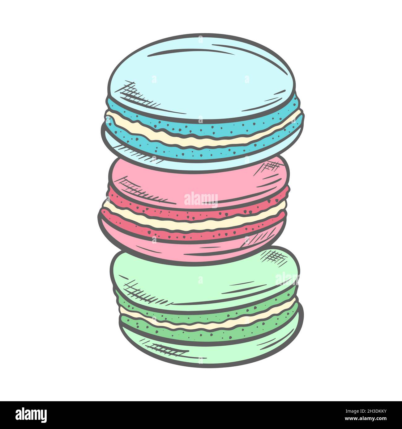 Macarons de couleurs délicates bleu, rouge et vert, illustration vectorielle. Illustration de Vecteur