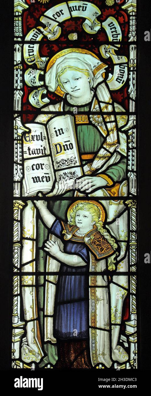 Une fenêtre en vitraux par C E Kempe & Co. Saint Anne et la jeune église de la Vierge Marie St Andrew, Denton, Lincolnshire Banque D'Images