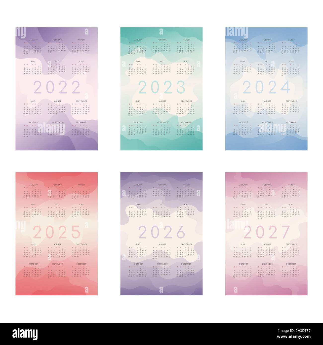 Calendrier 2023 Numérique Calendrier 2022 2023 2024 2025 2026 2027 Avec Formes D'onde De Fluide De  Gradient Translucide Multi-Couleurs.ensemble De Modèles Annuels Verticaux  Pour L'impression Et Le Numérique Image Vectorielle Stock - Alamy