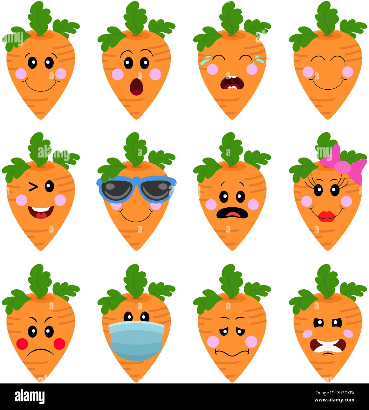 Les carottes rigoles avec des expressions différentes Banque D'Images