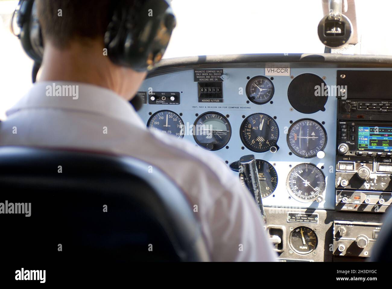 Pilote dans un cockpit, Australie Banque D'Images