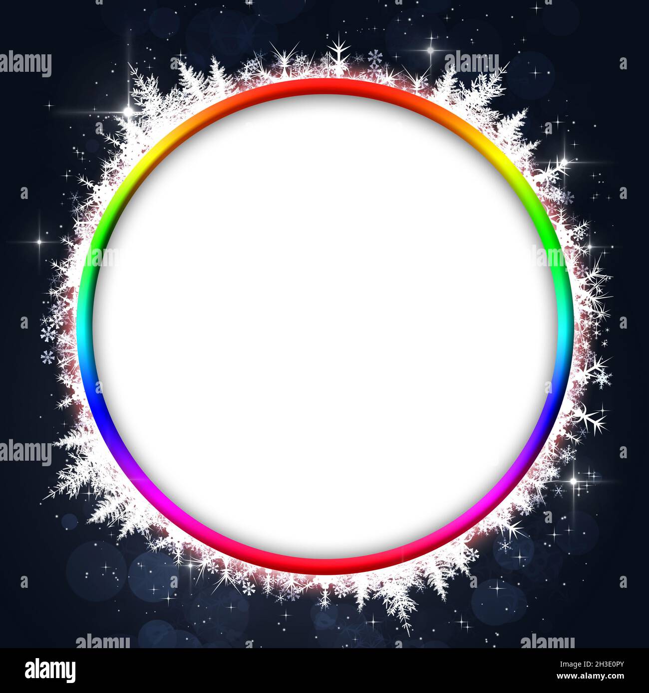 un cercle de bienvenue coloré avec des flocons de neige et des lumières Banque D'Images