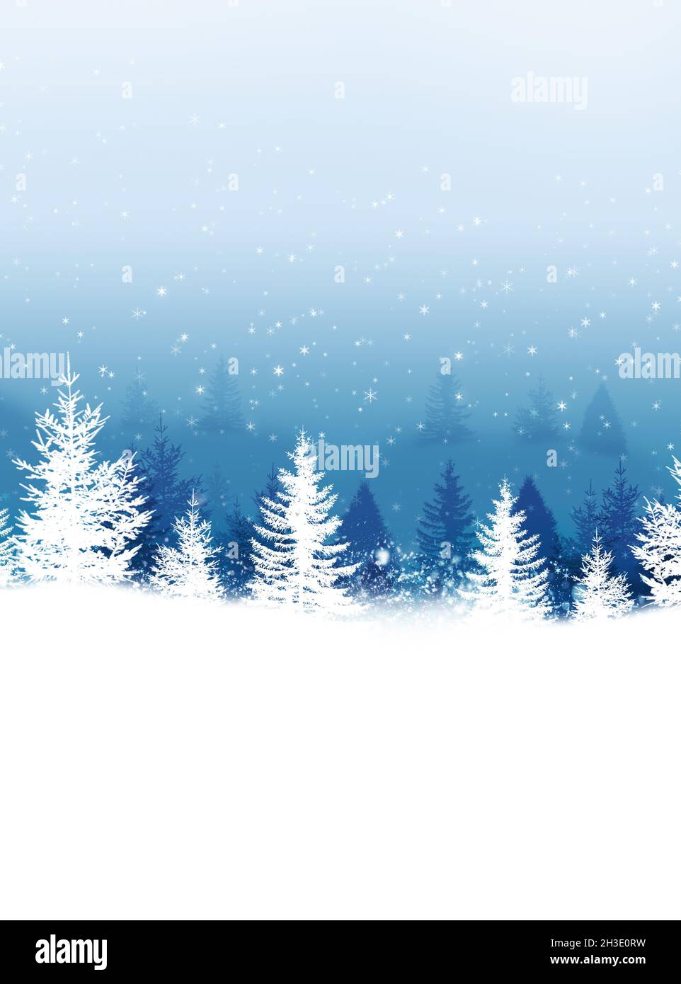 arrière-plan de forêt bleu d'hiver avec arbres et neige. arrière-plan de vacances de noël Banque D'Images